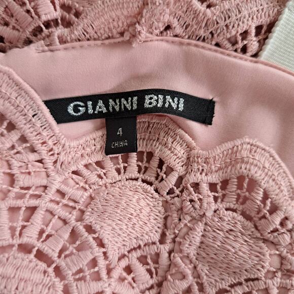 Gianni Bini Mae Pale Pink Lace Midi Dress Size 4 Chiffon Pleats - Picture 5 of 11